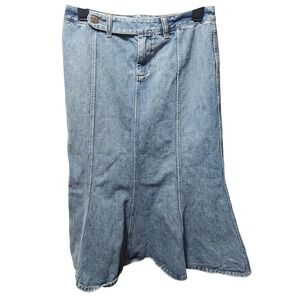 Lauren Jeans Co Denim Maxi Skirt Size 2 Blue Paneled Flare Coastal Cowgirl Boho